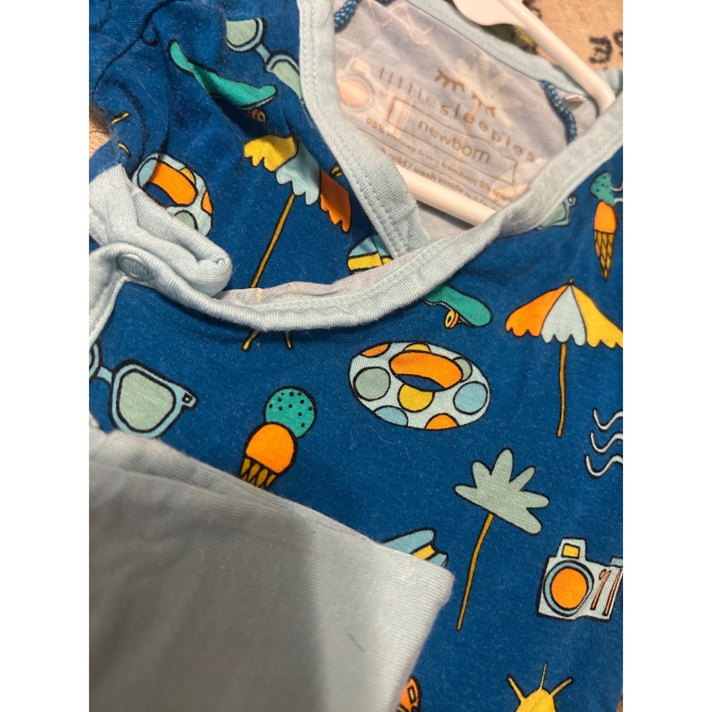Little Sleepies Newborn Endless Summer Bamboo Viscose Kimono Pajama Set Blue - Picture 2 of 3
